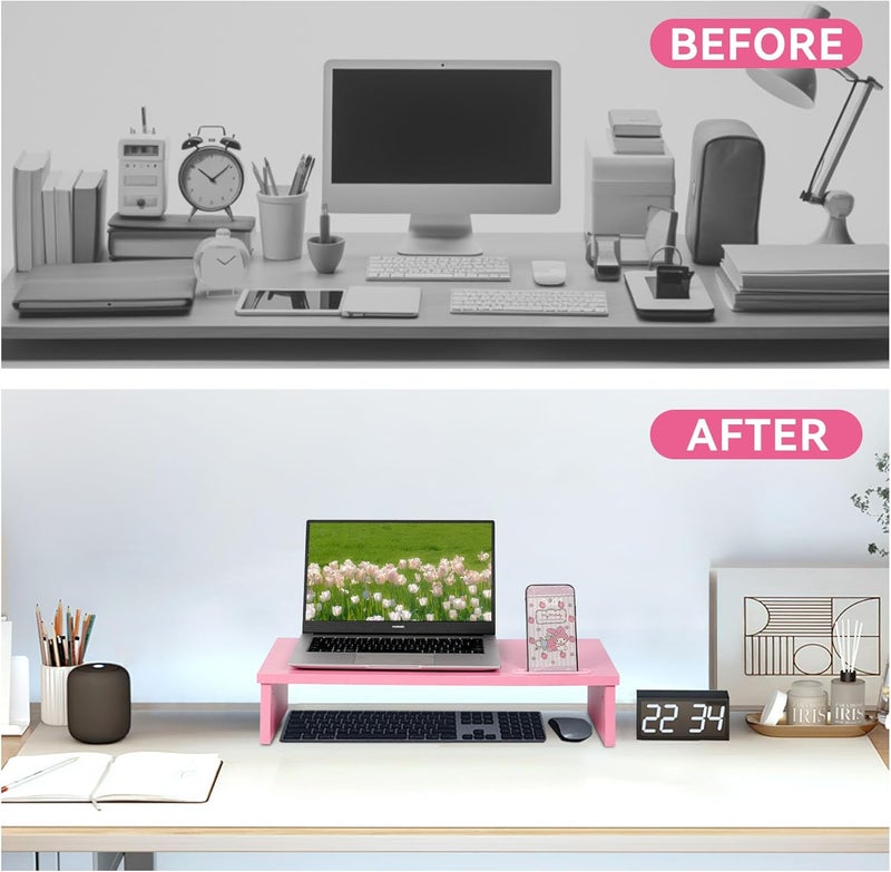 Qupui 21" Monitor Stand Riser with Phone Holder, Monitor Stand for Desk, Computer Monitor Stand, Desk Shelf for Top of Desk, Desktop Organizer for Laptop, Printer, TV - Image 4